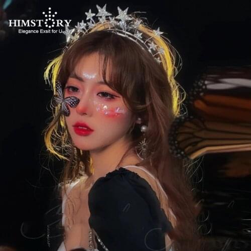 HIMSTORY Sweet Star Headpieces Crown Rhinestones Crystal Headbands Tiaras Brides Girl Headwear Wedding Party Evening Accessories