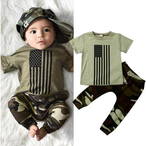 Toddler Infant Baby Boys 0-3Y Clothes Sets Tops T-Shirt Camo Long Pants Outfits Sunsuit