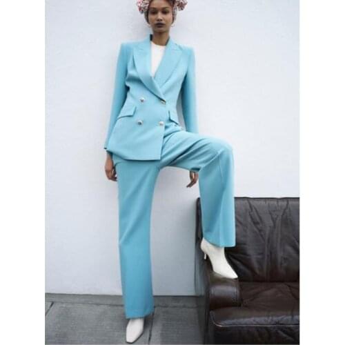 Double Breasted Suits for Women 2 Pcs Set Autumn Office Wear Jacket Pants with Suit Ladies Trousers and Jacket Set Custom Made