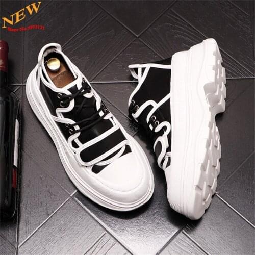 Korean Tide Leather Men High Tops Leather Sneakers Casual Hip Hop Thick Bottom Platform Shoes Ankle Martin Boots