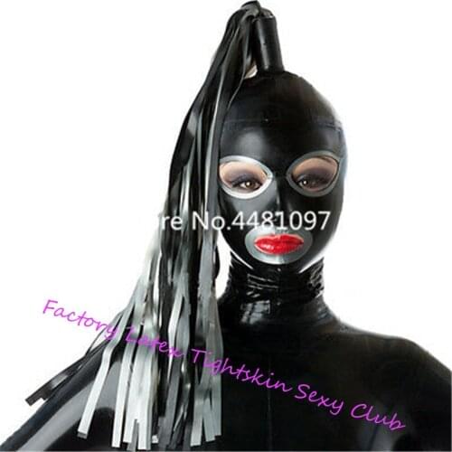 Latex Mask Rubber Uniqu unisex fetish cosplay mask Latex Mask Rubber Hood with Tails for Party Bodysuits Wear custom made