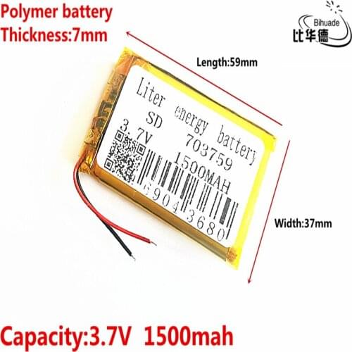 Liter energy battery Good Qulity 3.7V,1500mAH 703759 Polymer lithium ion / Li-ion battery for tablet pc BANK,GPS,mp3,mp4
