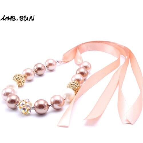 MHS.SUN 2Pcs Ribbon Kids Chunky Beads Necklace Girls Bubblegum Necklace Children Toddler Chunky Beaded Jewelry Hotter Sale