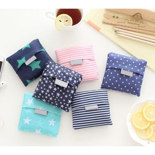 Fashion Striped Star printing foldable green shopping bag Tote Folding pouch handbags Convenient Large-capacity storage bags