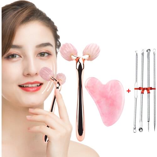 Natural Jade Roller Guasha Scraper Skin Set Face Massage Facial Lifting for Face Body Neck Thin Slimming Beauty Massager Roller