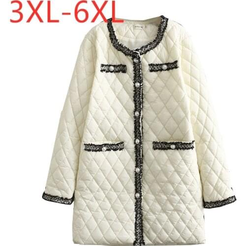New ladies autumn winter plus size long wadded jacket for women large loose long sleeve white black pocket coat 3XL 4XL 5XL 6XL