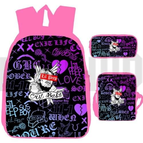New 3D Print Anime 3 Pcs/Set Rapper Lil Peep Backpacks for School Teenagers Girls Schoolbags Laptop Pink Book Bag Back Pack
