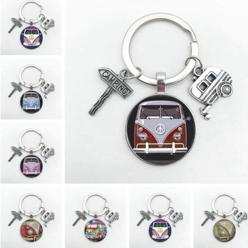 New Vintage Hippie Peace Sign Van Bus Keychain Fashion Men Women Purse Bag Car Pendant Key Chain Ring Holder Jewelry