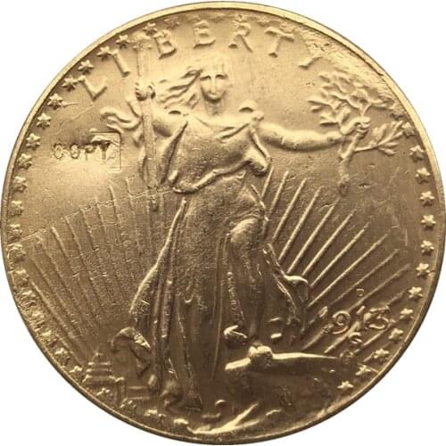 Wholesale Replica 1913-D $20 St. Gaudens Coin Copy 100% coper manufacturing gold-plated