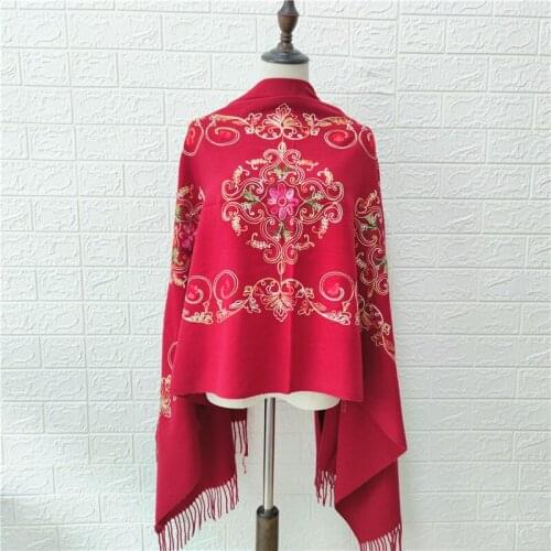 Autumn Winter New Shawl Scarves Women Cashmere Pashmina Embroidered Scarf Lady Thick Tassel Travel Tippet Wraps Warm