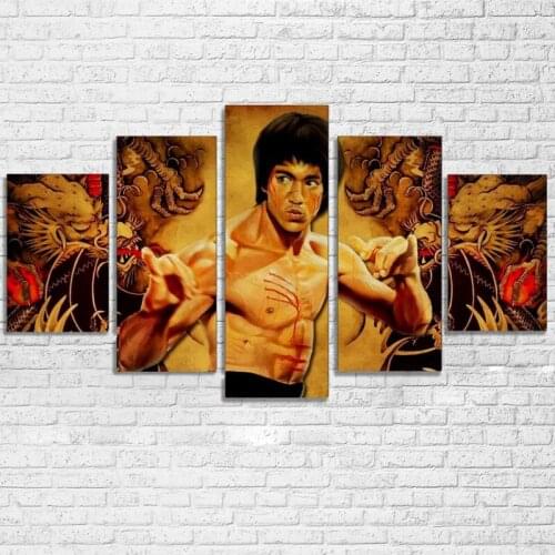 Canvas Prints Poster Modern Pictures 5 Pieces Chinese Kung Fu Superstar Bruce Lee Painting Room Wall Art Unframed