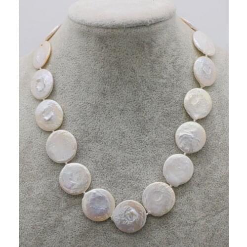 Freshwater pearl white coin 20*5mm necklace nature beads wholesale 17inch