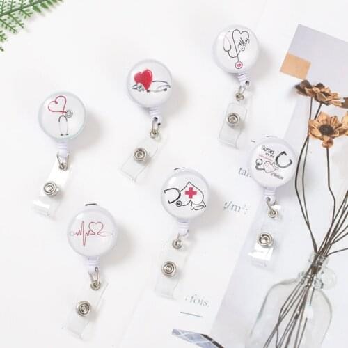 2020 High Quality Unisex New Design Retractable Nurse Badge Reel Clip Fashion Starry Sky Marble Pattern IC Name Card BadgeHolder
