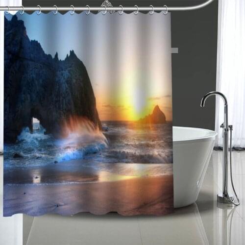 Custom High Quality Sunrise Shower Curtains Bath Products Bathroom Decor Waterproof Polyester With 12 Pcs Hooks