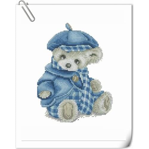 WY Top Quality Lovely Counted Cross Stitch Kit counted embroidery cross stitch Teddy Bear in Blue