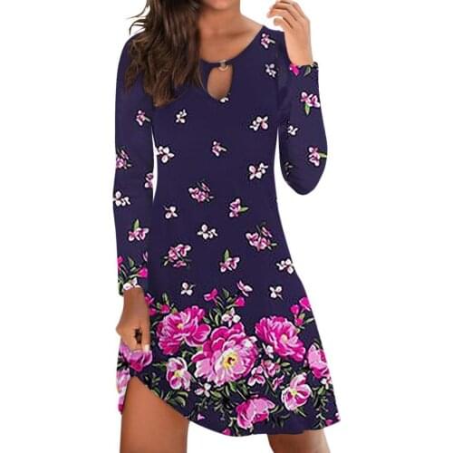 Women summer dress 2021 Vintage Printed Autumn Women Dress O-neck Floral Soft Printed Autumn Lady Dress Womens summer Plus Size