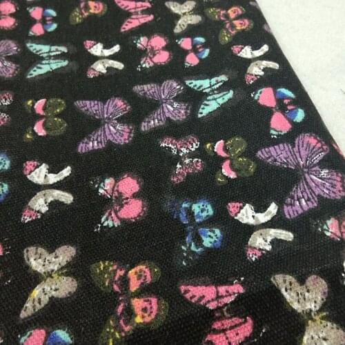 100% Cotton viaPhil Tough & Thick Black Colorful Butterly Printed Cotton Canvas Fabric Animal Fabric Patchwork Cloth Home Decor