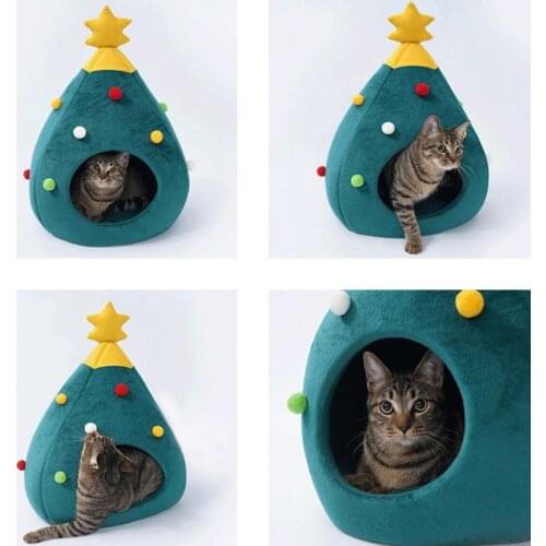 2020 Pet Cat House Dog Bed Kennel Puppy Cave Warm Sleeping Bed Christmas Tree Shape Winter Warm Bed For Cats Dog Cage