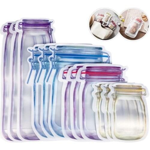4pcs Reusable Mason Jar Bottles Bags Nuts Candy Cookies Bag Seal Fresh Food Storage Bag Snacks Zipper Sealed Kitchen Organizer