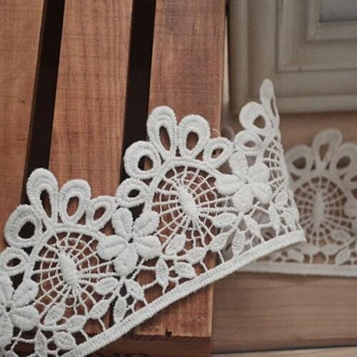 5yards White Cotton Flower Embroidered Fabric Lace Trim Ribbon Handmade DIY Sewing Supplies Craft For Costume Decoration