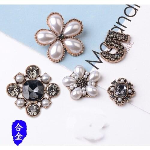 50pc Alloy Anti-Gold color with Crystal Pearl Flower Shape Charm For Clothing DIY Jewelry Making Finding Charms Accessories