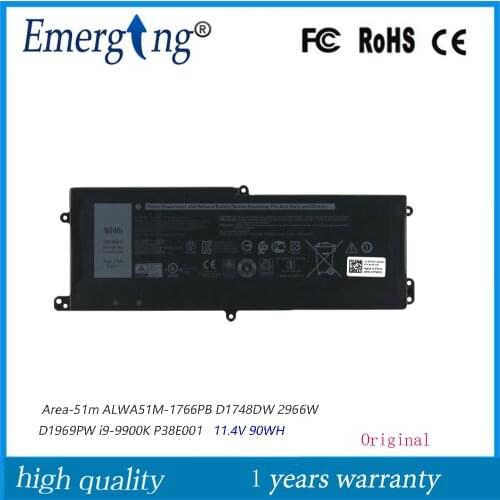 Original DT9XG 0KJYFY 07PWXV Battery for Dell Alienware Area-51m ALWA51M-1766PB D1748DW 2966W D1969PW i9-9900K P38E001