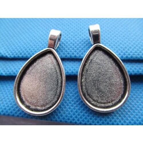 Free Shipping 50pcs Antique Silver/Bronze Raindrop Base Setting Tray Bezel Pendant Charm/Finding,Fit 18mmx25mm Cabochon Cameo