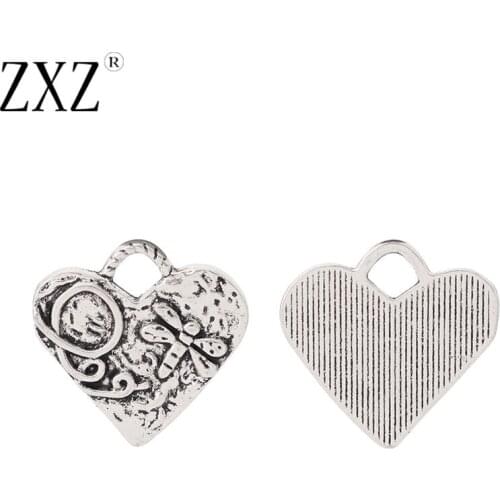 ZXZ 20pcs Tibetan Silver Hammered Heart Dragonfly Charms Beads for Bracelet Necklace Jewelry Making Findings 20x20mm