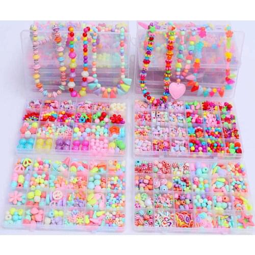 Girls Beads Toys Children Necklace+Bracelet Butterflies Flowers Baby Handmade Necklace Accessories Princess Kids Birthday Gifts