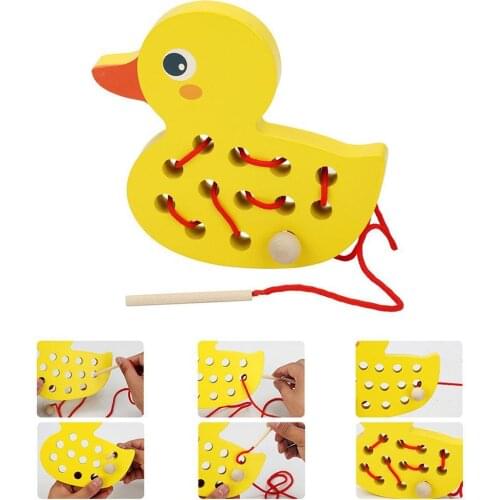 Kids Cartoon Whale Duck Wooden Threading Block Board Baby Toddler Early Education Cognition Toy