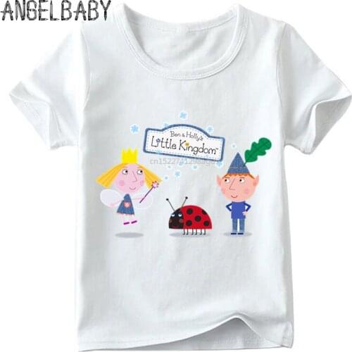 Children Cartoon Ben And Holly Kingdom T shirt Boys and Girls Summer Short Sleeve White Tops Kids Casual T-shirt,HKP5038