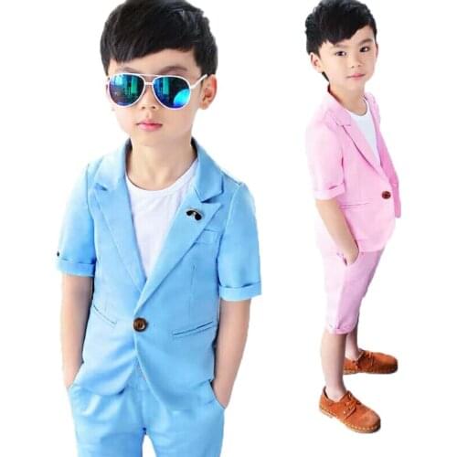 Flower Boys Formal Blazer Jacket Shirt Short 3Pcs Boys Summer Suit for Weddings Children Kids Prom Party Performance Costume