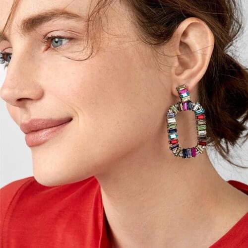 European Simple Crystal Geometric Earrings For Women OL Wind Exaggerated Fashion Jewelry Earrings Wedding Accessories Gift