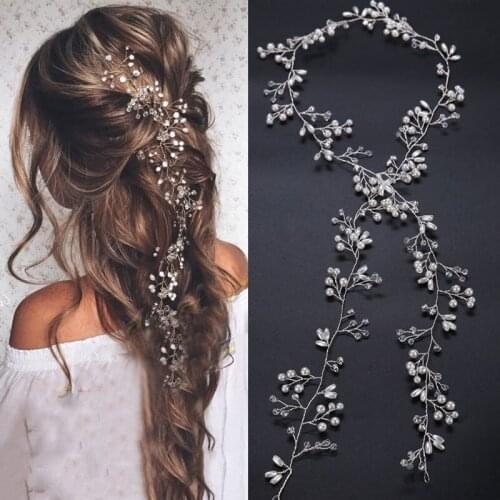 Wedding Hair Vine Bridal Accessories Crystal Pearl Headband Long Chain Headpiece