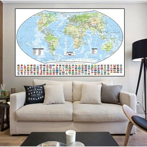 The World Hammer Projection Map With National Flags 150x100cm Non-woven Foldable World Map