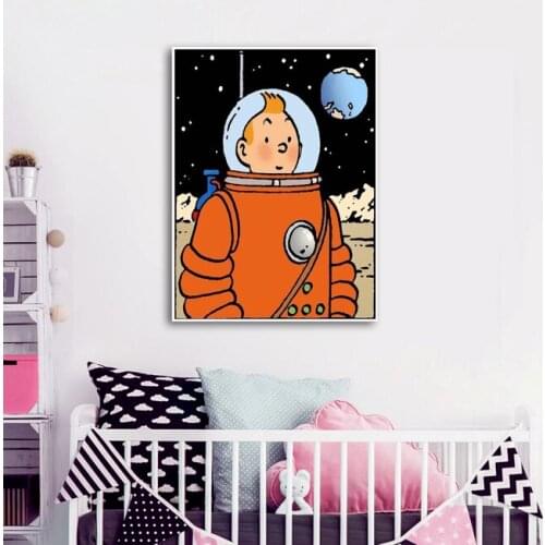 Hand Made Oil Painting The Adventures of Tintin Modern Art Artworks Funny TinTin Cartoon On Canvas For Kids Room
