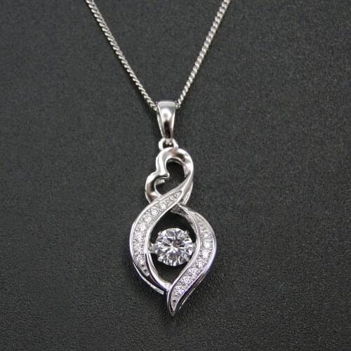 Beautiful Engagement Wedding Jewelry 925 Sterling Silver Moving Stone Pendant Dancing Diamond Dancing CZ Womens Pendant