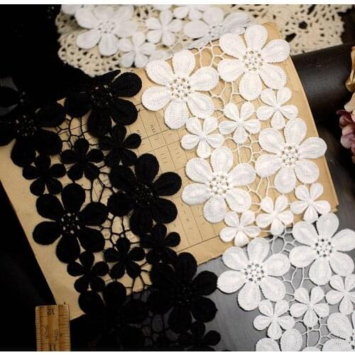 1Meter White Black Flower Lace Trims Polyester Milk Silk Appliques Costume Trimmings Home Textiles Wedding Sewing Lace Fabric