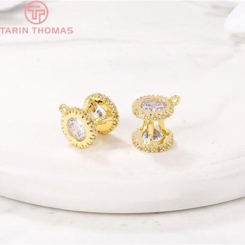 2PCS 8.8x8MM 24K Gold Color Brass with Zircon Cylinder Charm Pendants for DIY Jewelry Making Findings Accessories