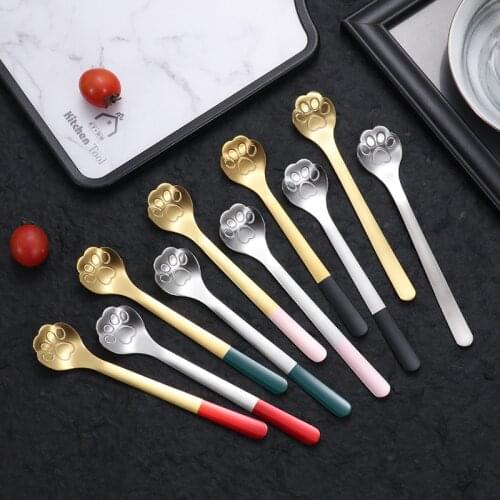 Cartoon Cats Claw Spoon 304 Stainless Steel Spoon Coffee Stirring Spoon Ice Cream Long Handle Dessert Spoon