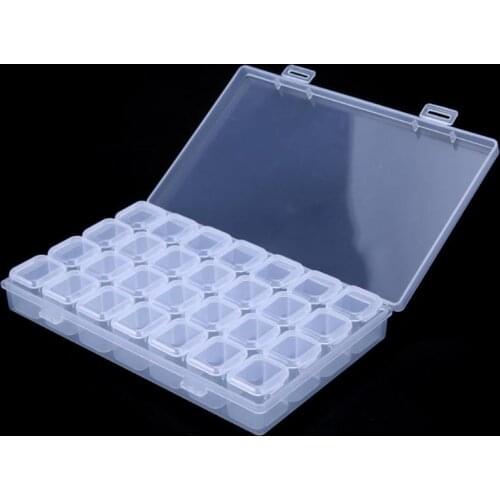 Plastic 28 Slots Nail Art Tools Jewelry Storage Box Case Organizer Beads Display Diamond Embroidery Clear Storage Box Holder