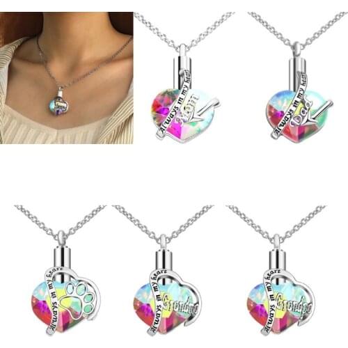 Rainbow Crystal Heart Cremation Urn Necklace Ashes Heart Cremation Charm Pendant