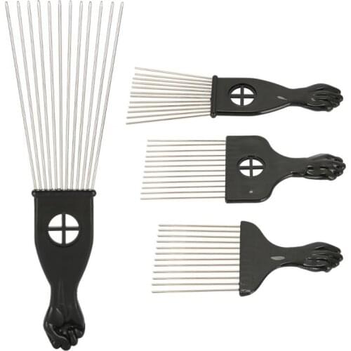 Wide Teeth Salon Use Black Metal African American Pick Comb Insert Curly Hairbrush Afro Hair Comb For Hairdressing Styling Tool