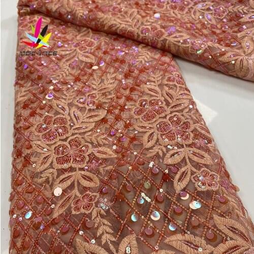 2020 Sequin Chiffon Lace Fabric Mesh Corel Color African Embroidery Sequence Nigerian French Party Latest Aso-ebi Tulle