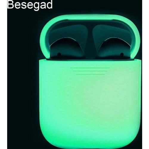 Besegad Silicone Glow in the Dark Protective Noctilucence Case Cover Sleeve Pouch Box for Apple Airpods Wireless Accessories