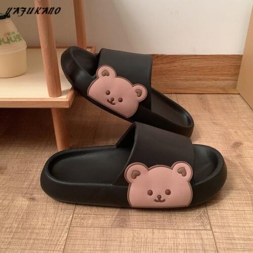 Outdoor Comfortable Soft Thick Bottom Slippers Men Women Indoor Bathroom Home Non-Slip Platform Casual Slides Cute Bear Slippers