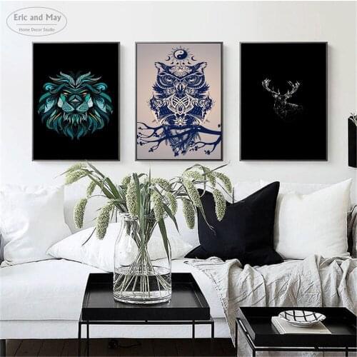 Owl Lion Deer Geometric Animals Vintage Poster Prints Oil Painting On Canvas Wall Art Murals Pictures For Living Room Decoration