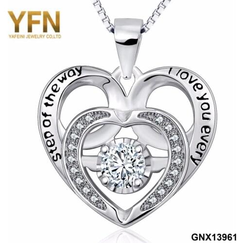 YFN 925 Sterling Silver Crystal Heart to Heart Forever Love Pendants Necklaces Fashion Jewelry Christmas Valentines Day Gift