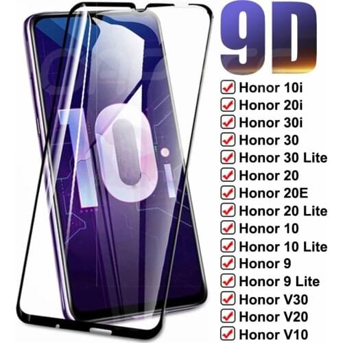 9D Full Cover Tempered Glass For Huawei Honor 30 20 10 9 Lite Screen Protector Honor V30 V20 V10 20E 30i 20i 10i Glass Film Case