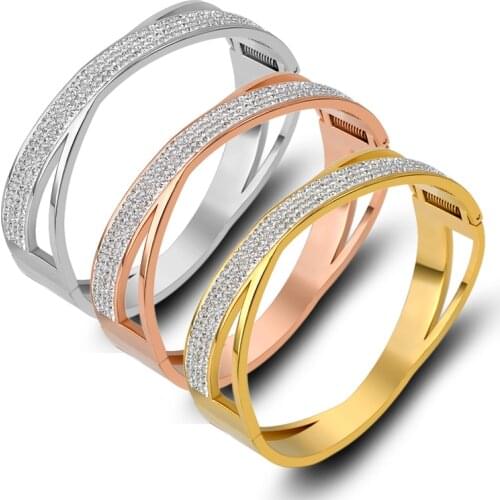 2021 Summer Charm Jewelry Full CZ Crystals Hollow X Cross Bracelet & Bangles For Women Punk Wide Cuff Bracelet Jewelry Wholesale